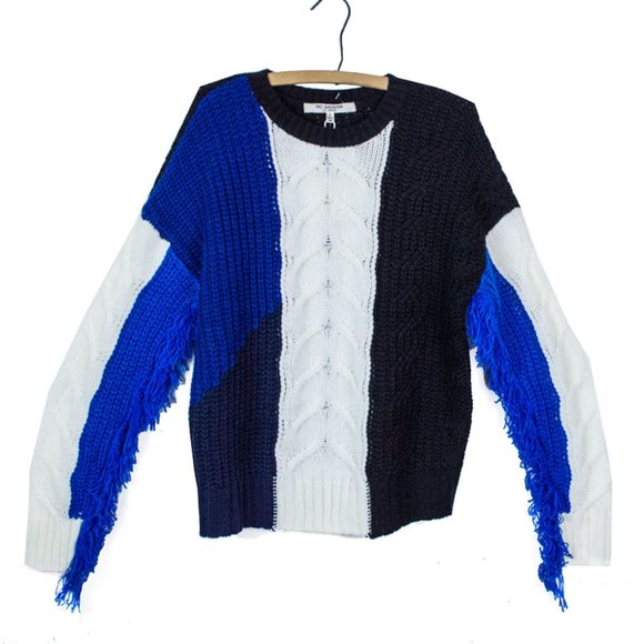 Free Generation Color block Fringe Cable Sweather - Picture 3 of 13